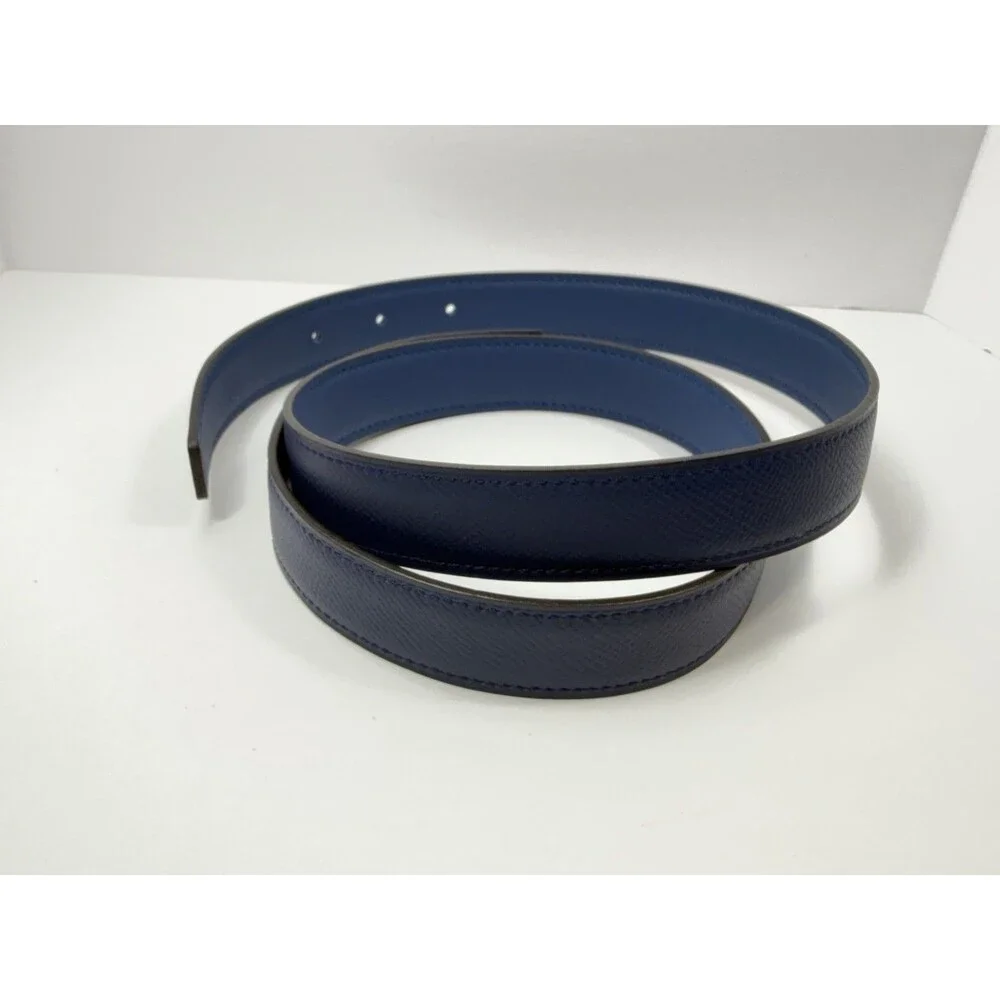 Authentic HERMES H Logo Reversible Belt Strap Blue Gold Tone Buckle Kit 85